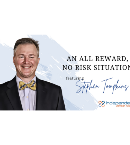 Cartoon graphic of Stephen G. Tompkins with article title "An All Reward, No Risk Situation"